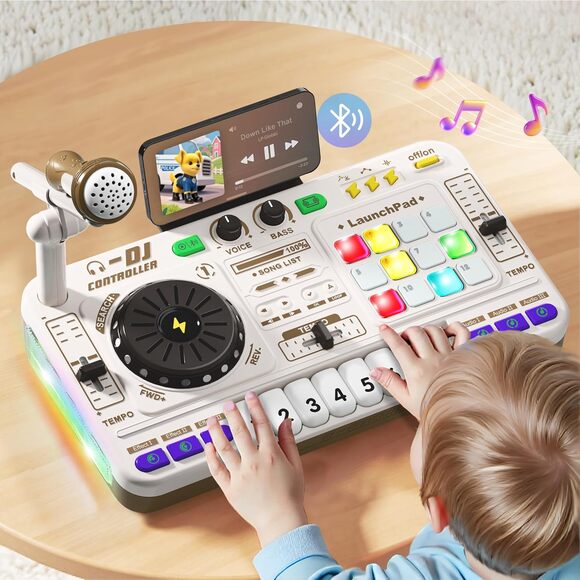 iPlay iLearn Kids DJ Mixer Toy Toddler Musical DJ Turntable W/Lights Sounds - Picture 1 of 5